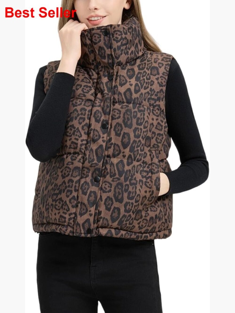 Polyester Quilted Puffer Vest with Stand Collar and Pockets